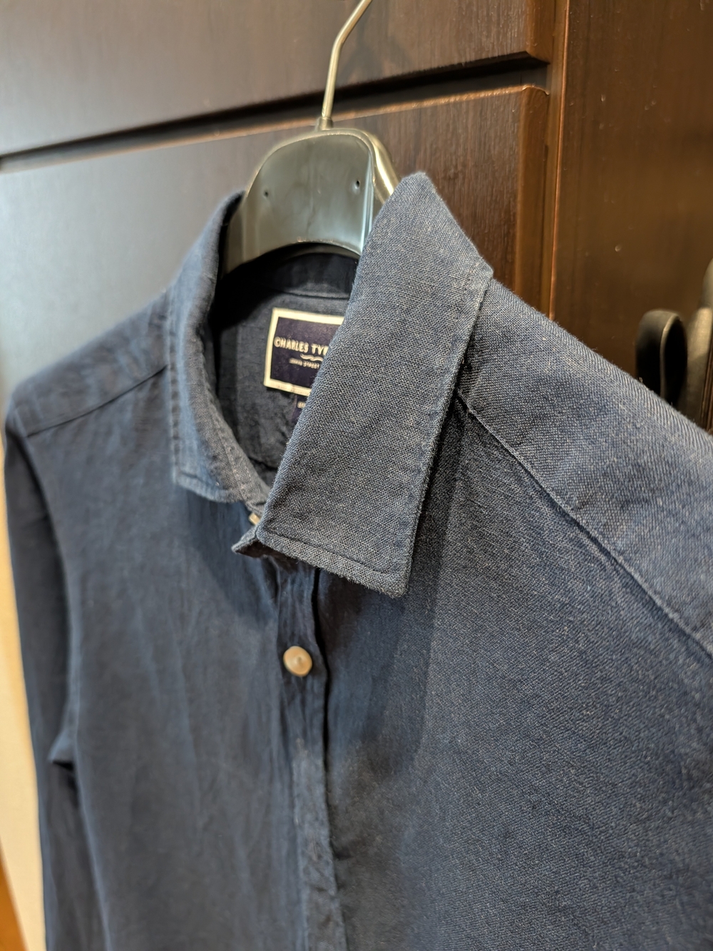 Charles Tyrwhitt Navy 100% Linen Shirt